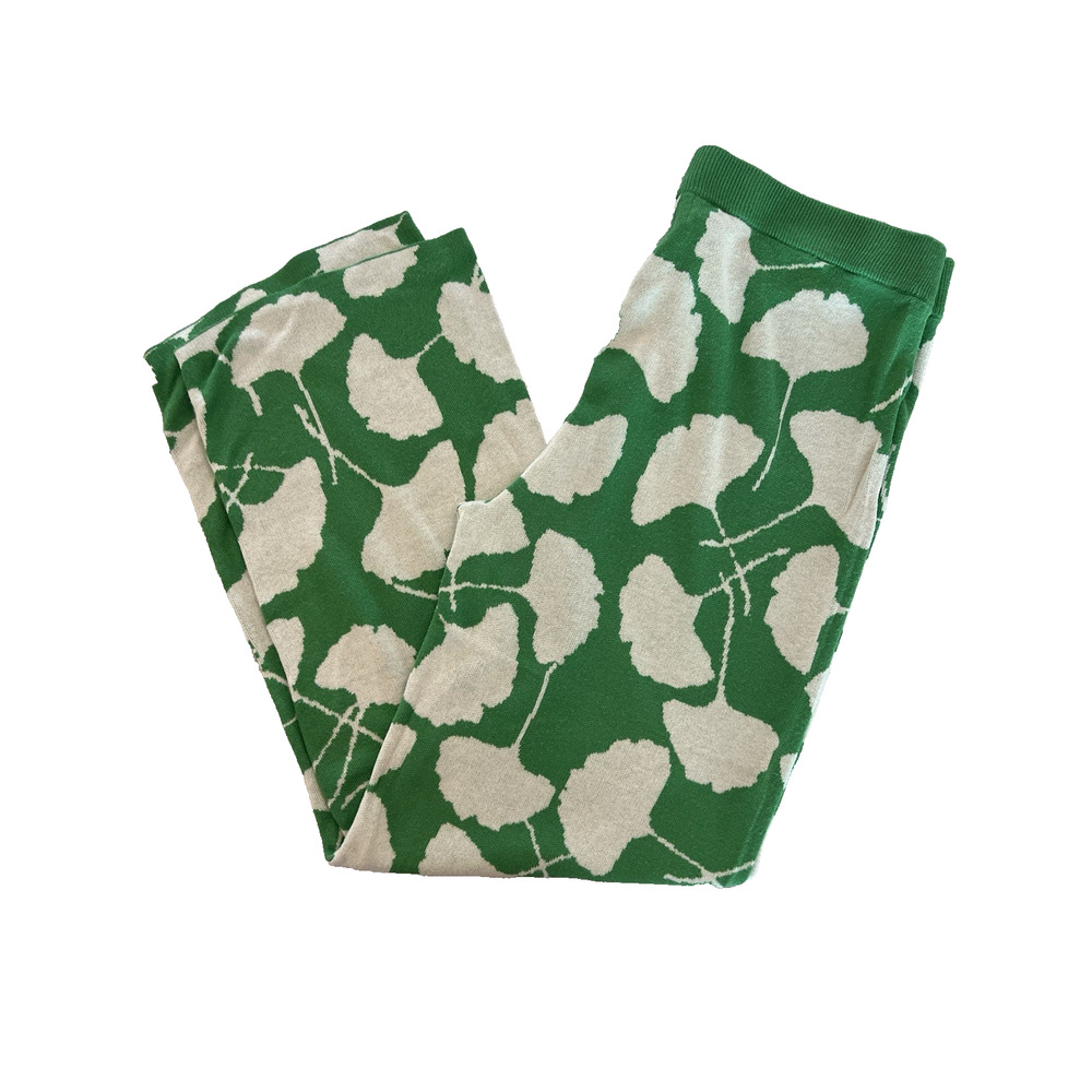 DIANE VON FURSTENBERG Target (L) GINKGO LEAF Green Sweater Knit Lounge Pants DVF